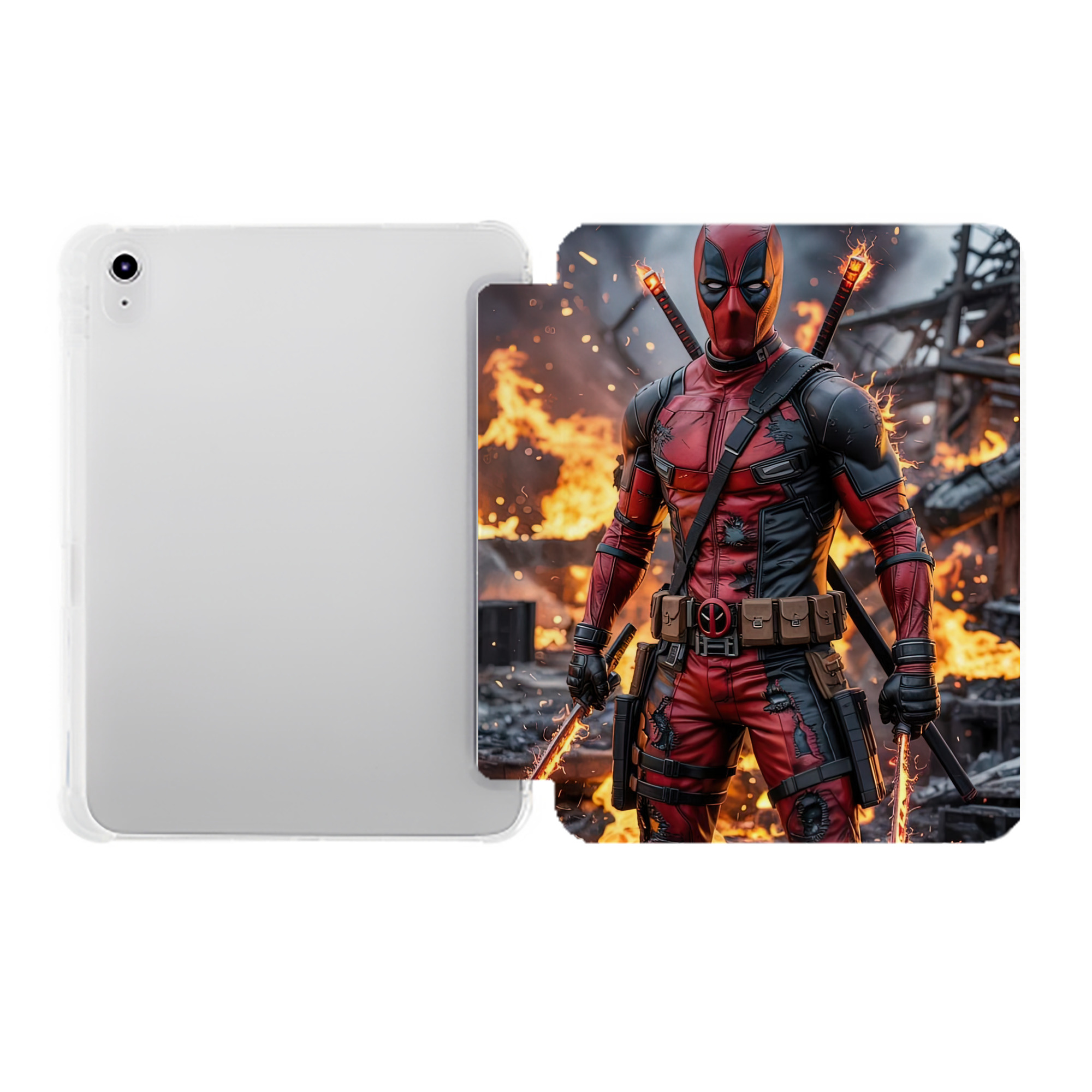 （画像用） Deadpool デッドプール IPad ケース ペン収納付き 三つ折りスタンド PUレザー×シリコン 対応機種9.5/10.5/10.9インチ